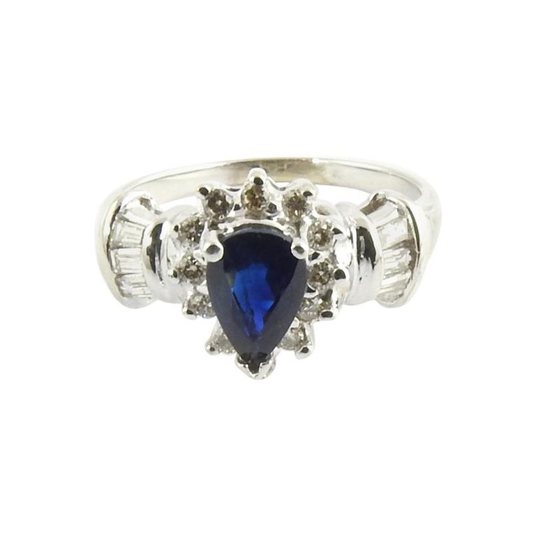 Bague De Fiançailles 2,75 Ct - Diamant & Saphir Bleu Simulés - Or Blanc 14 Carats - Taille US 9