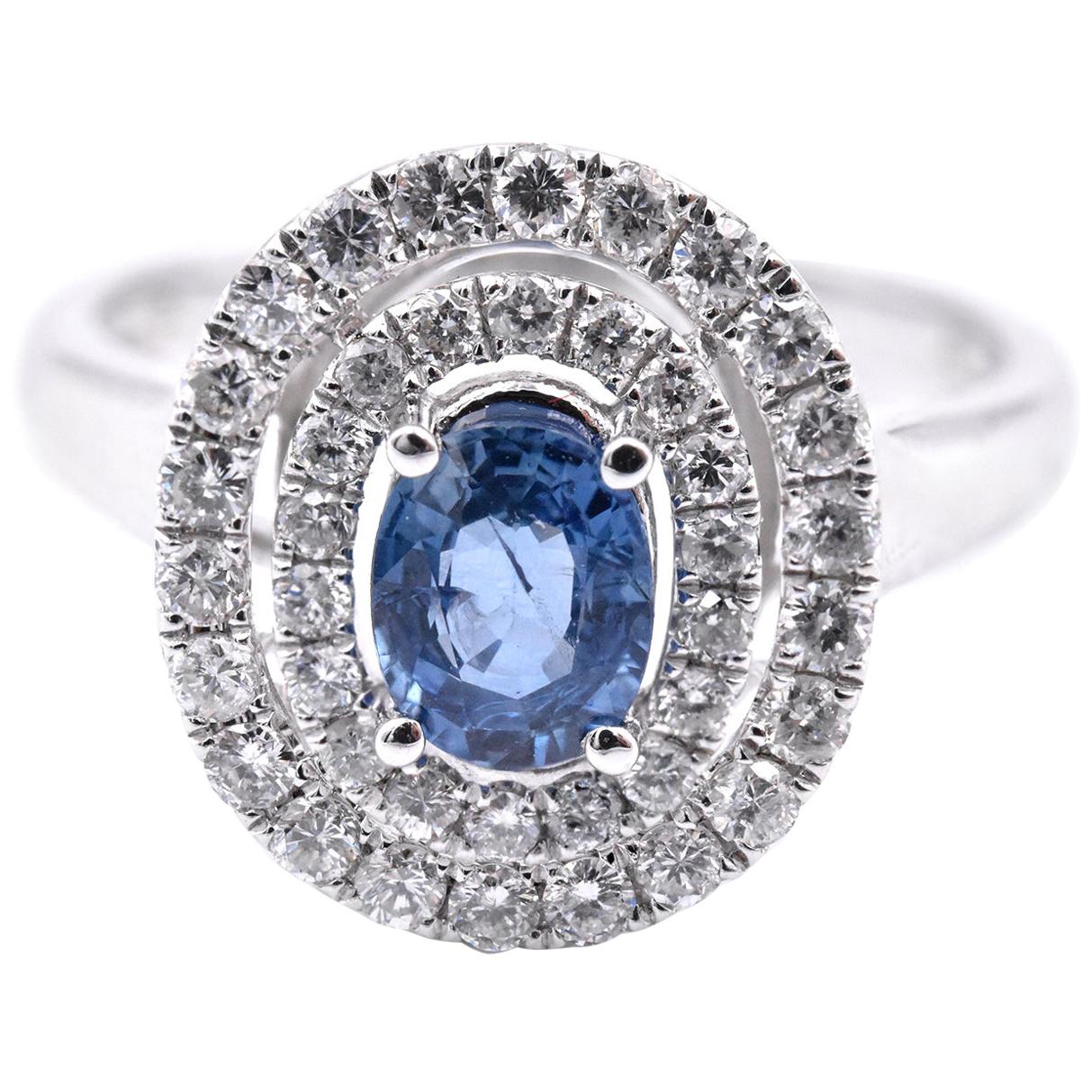 14 Karat White Gold Sapphire and Diamond Ring