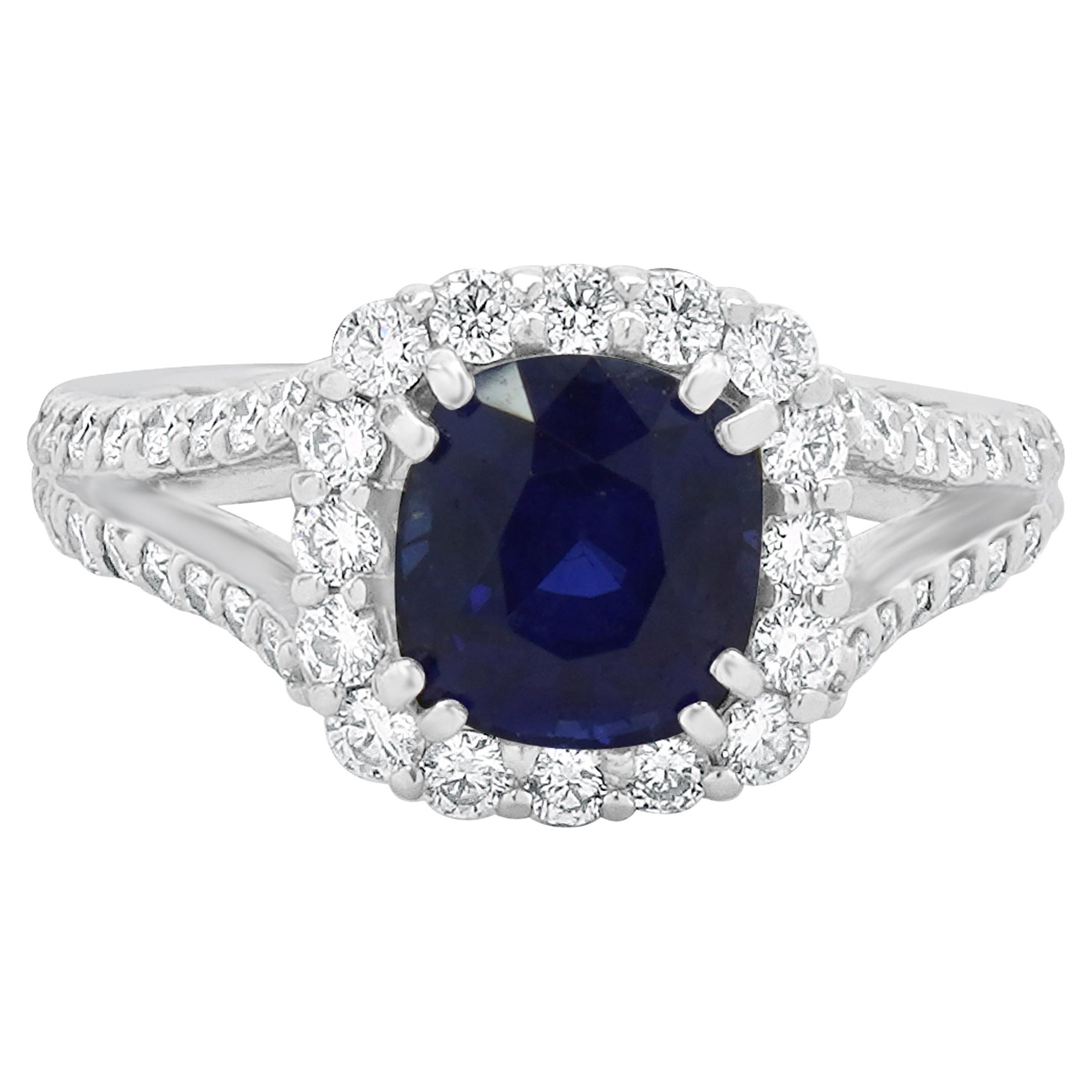 14 Karat White Gold Sapphire and Diamond Ring