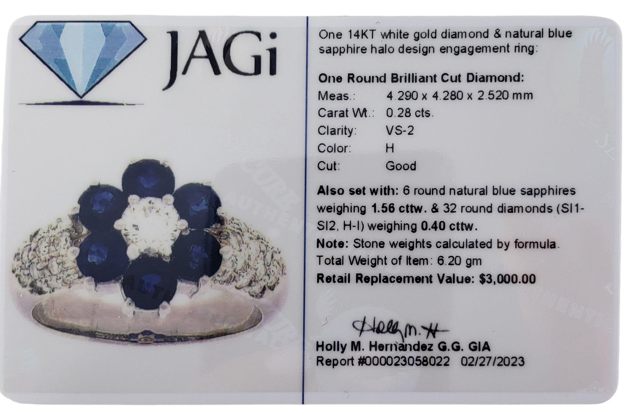 14 Karat White Gold Sapphire and Diamond Ring #13914 For Sale 2