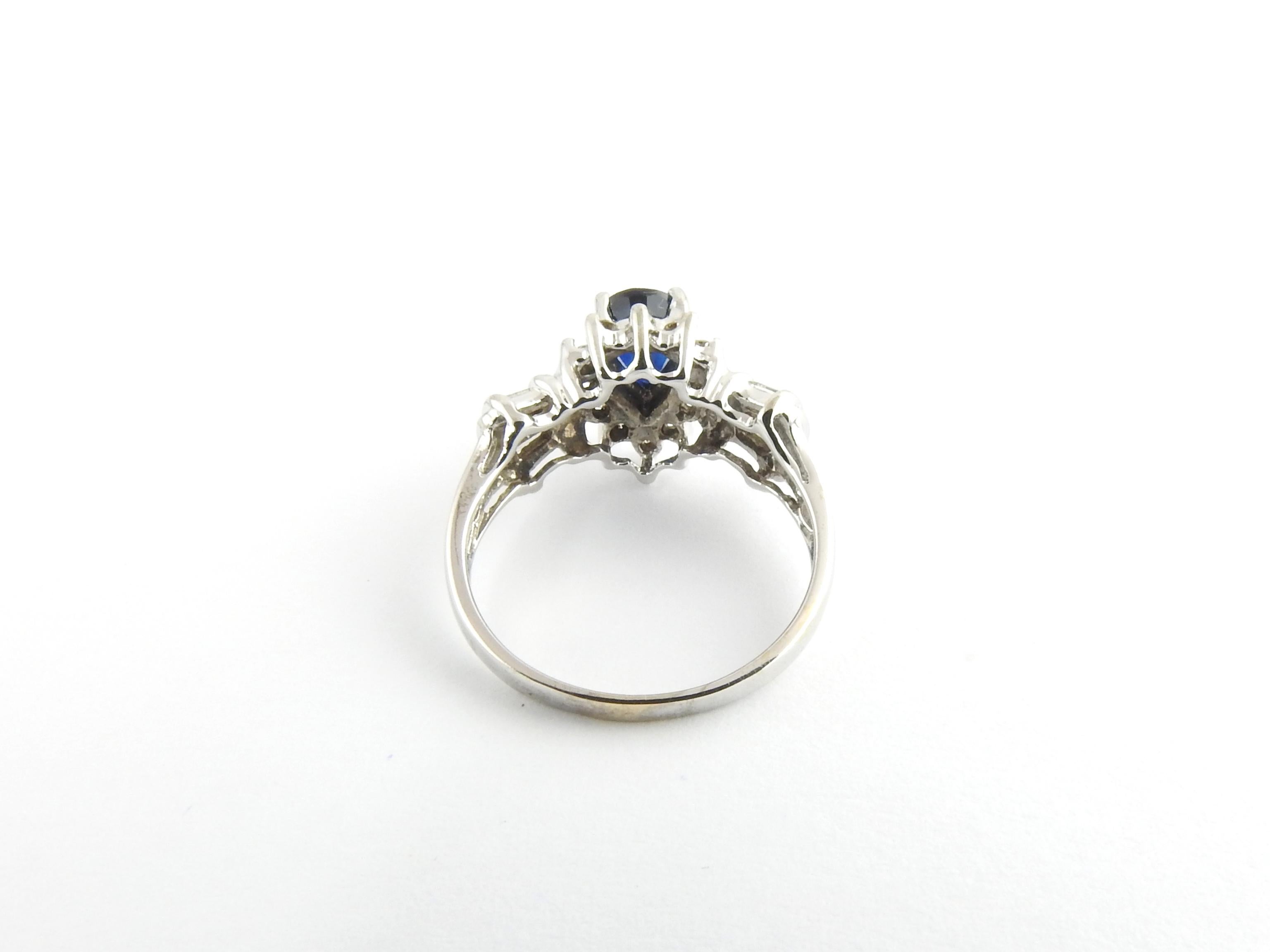 Round Cut 14 Karat White Gold Sapphire and Diamond Ring