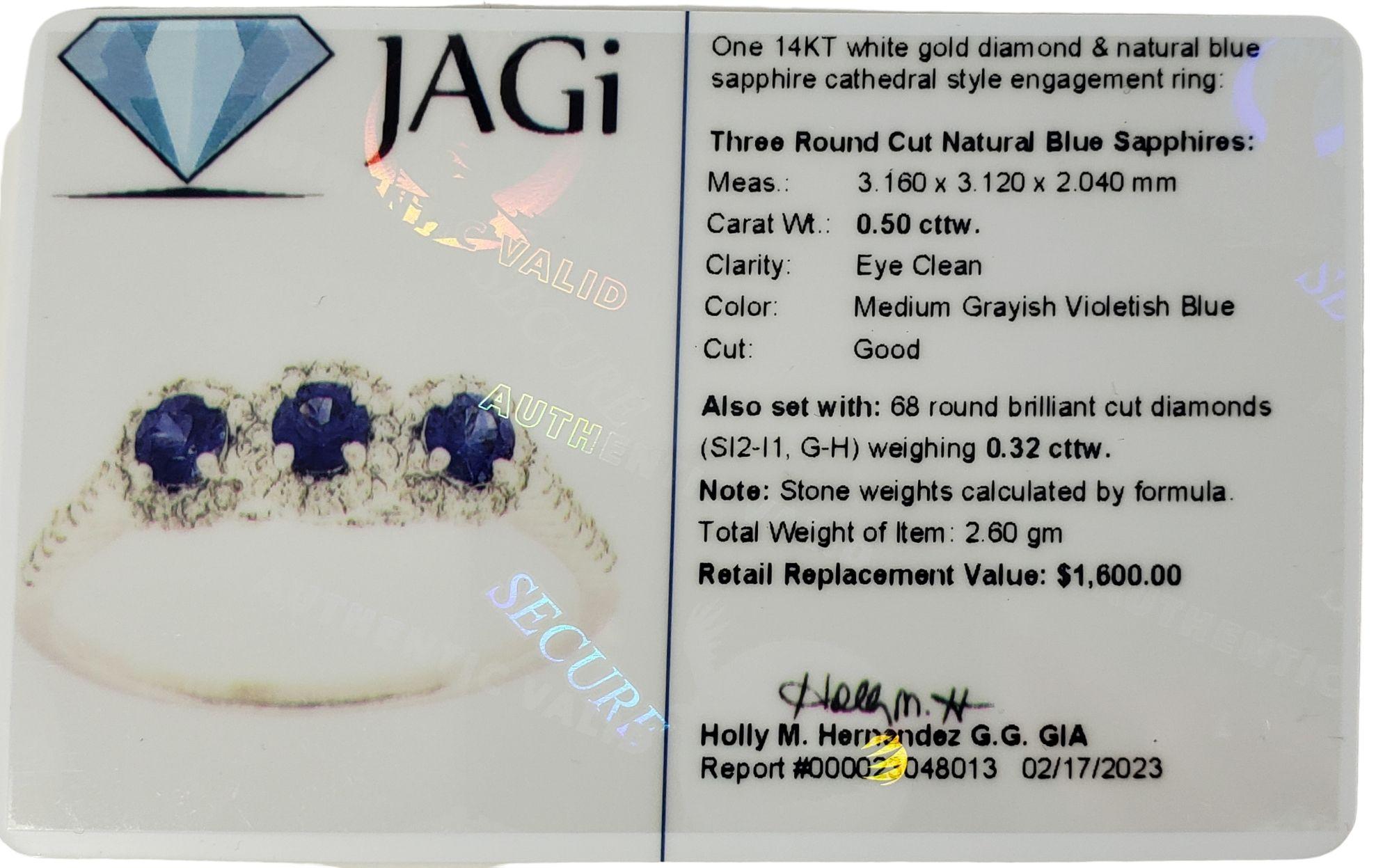 14 Karat White Gold Sapphire and Diamond Ring #13917 For Sale 5