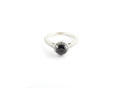 14 Karat White Gold White and Black Diamond Ring