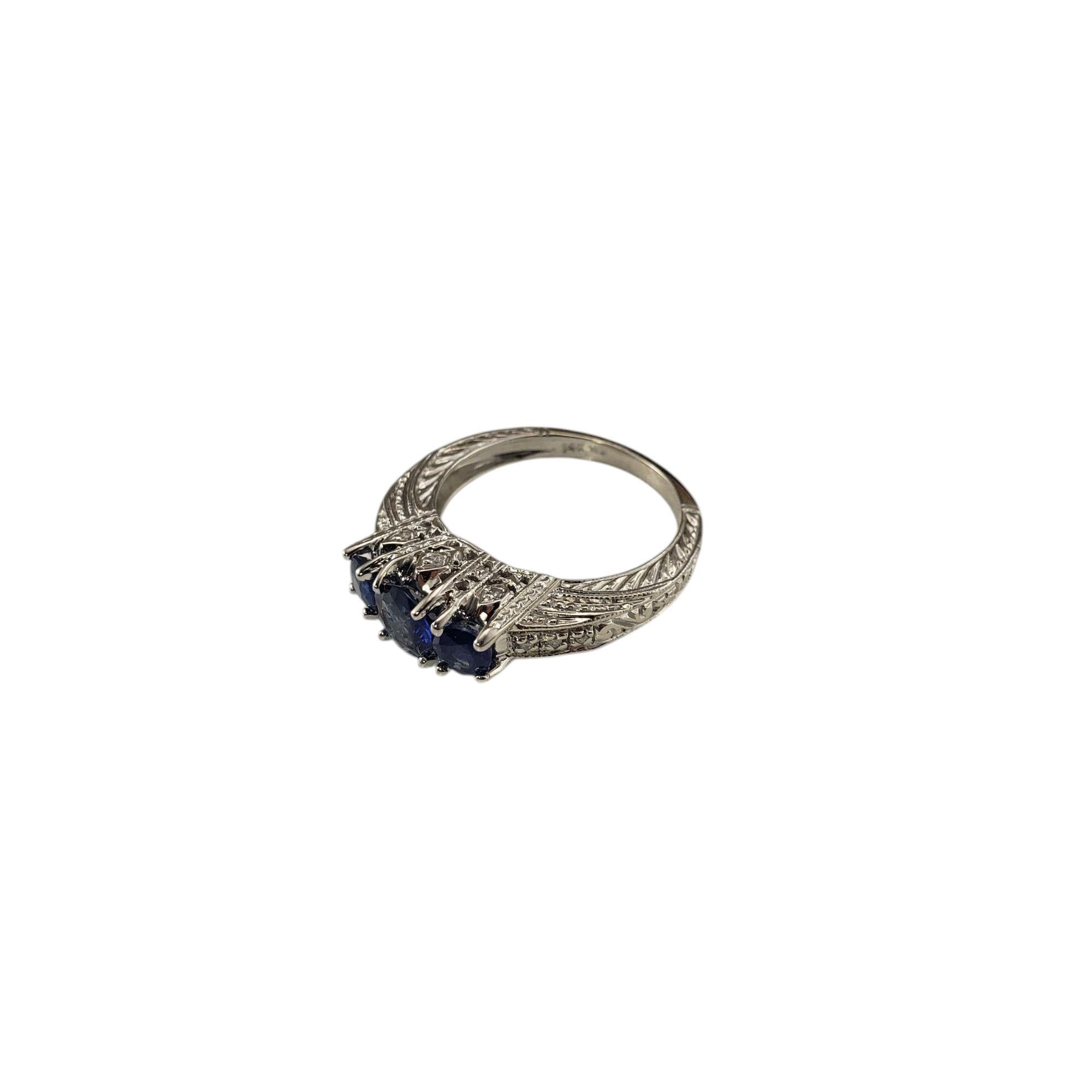 Contemporary 14 Karat White Gold Sapphire and Diamond Ring Size 8  #21205 For Sale