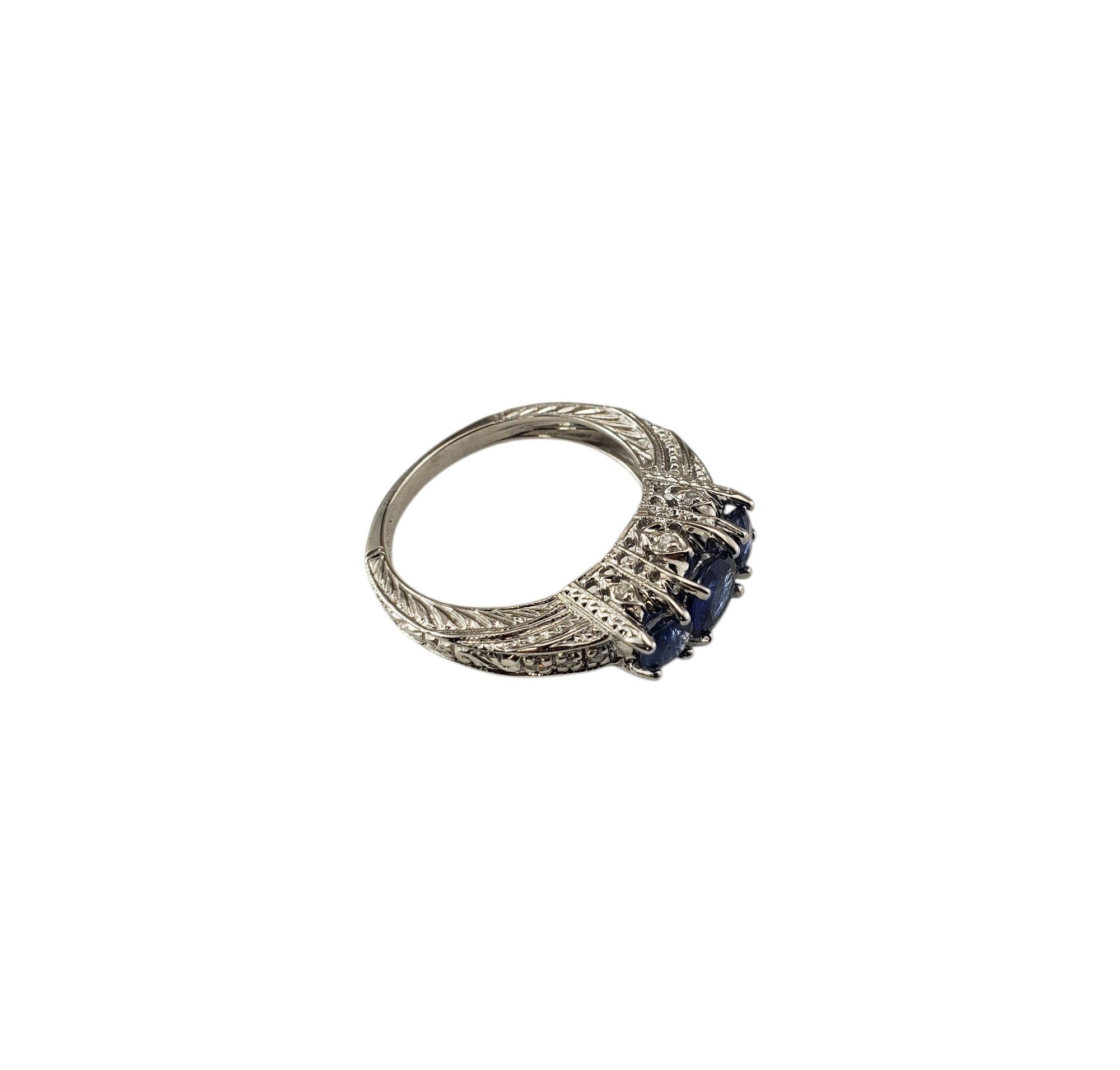 Round Cut 14 Karat White Gold Sapphire and Diamond Ring Size 8  #21205 For Sale