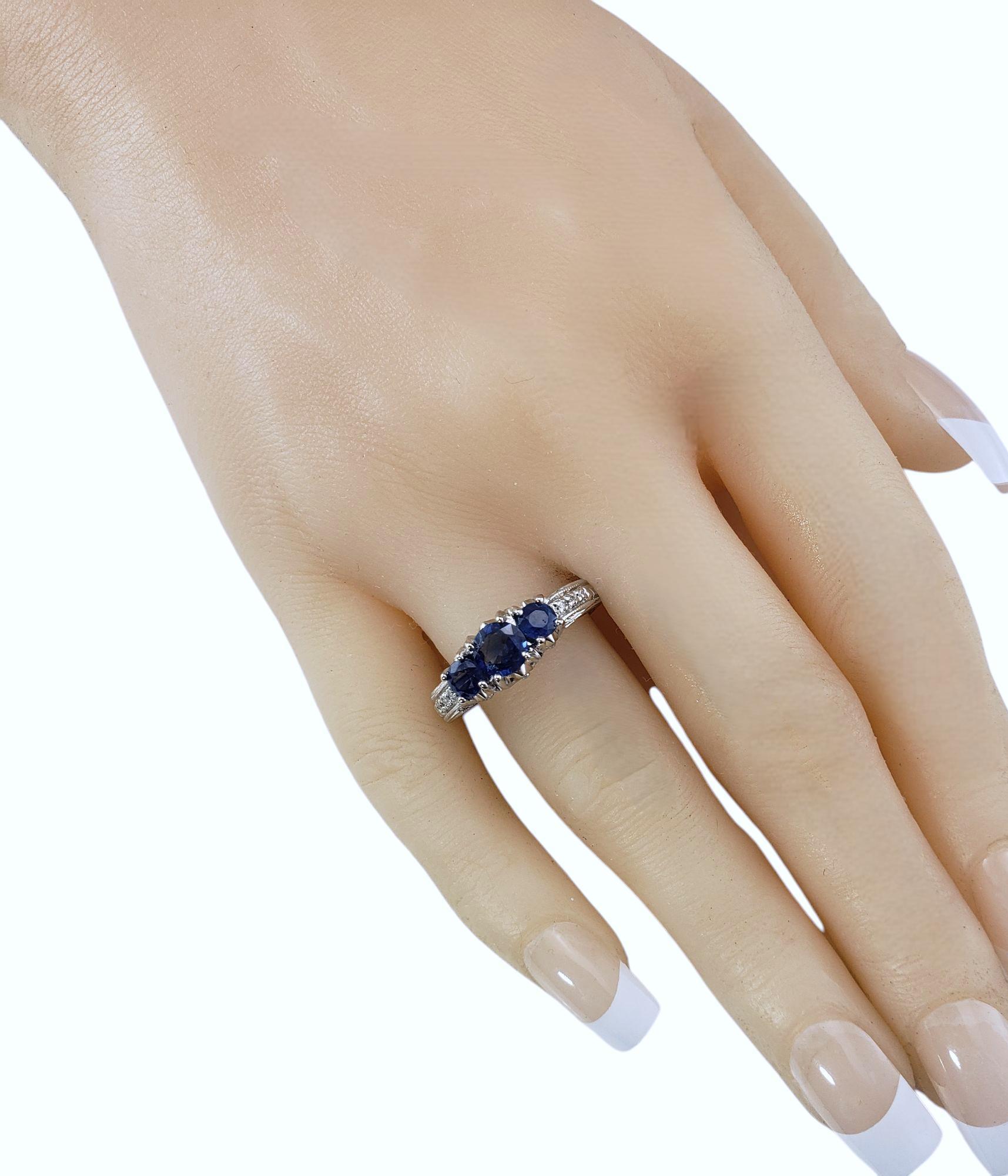 14 Karat White Gold Sapphire and Diamond Ring Size 8  #21205 For Sale 1