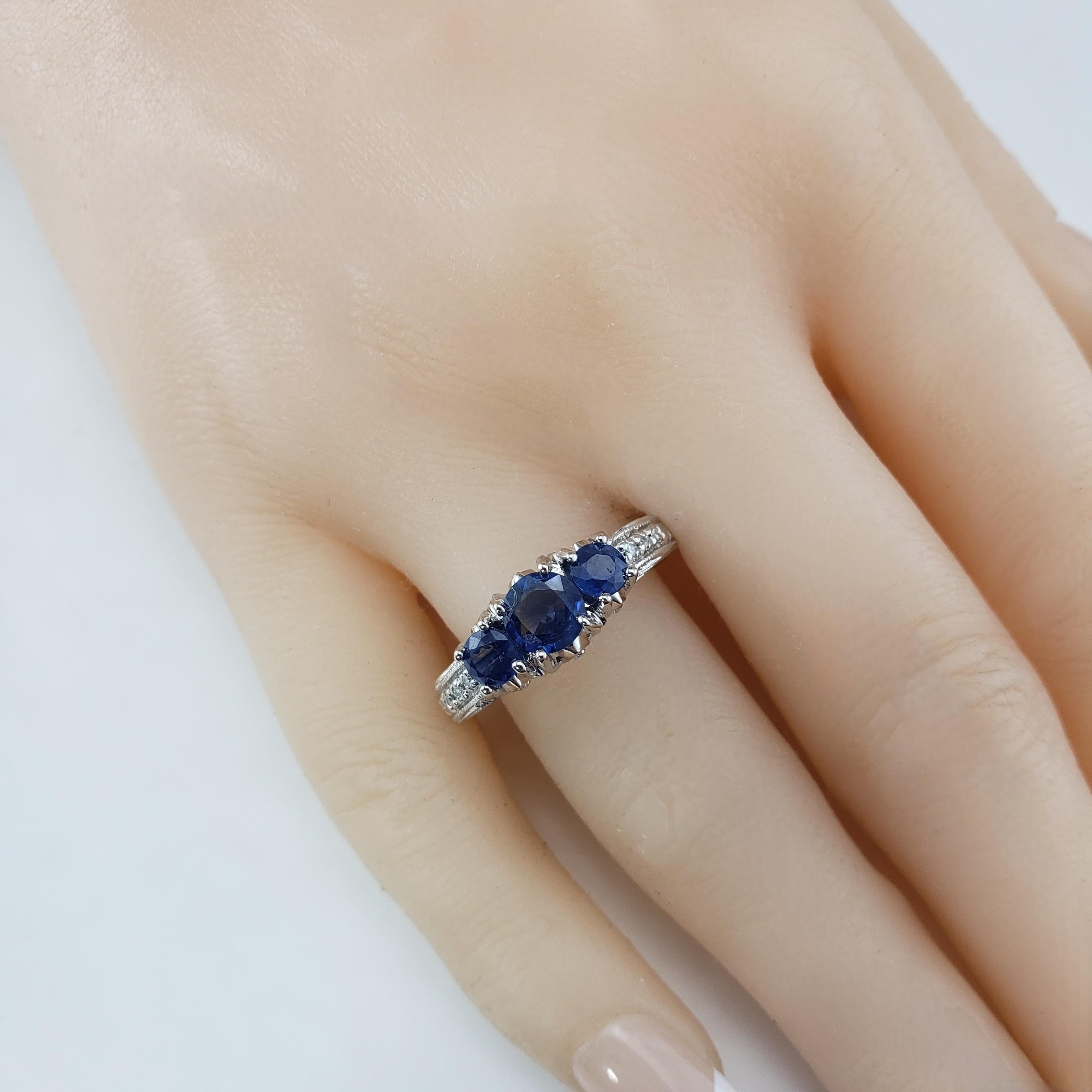 14 Karat White Gold Sapphire and Diamond Ring Size 8  #21205 For Sale 2