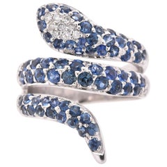 14 Karat White Gold Sapphire and Diamond Snake Ring