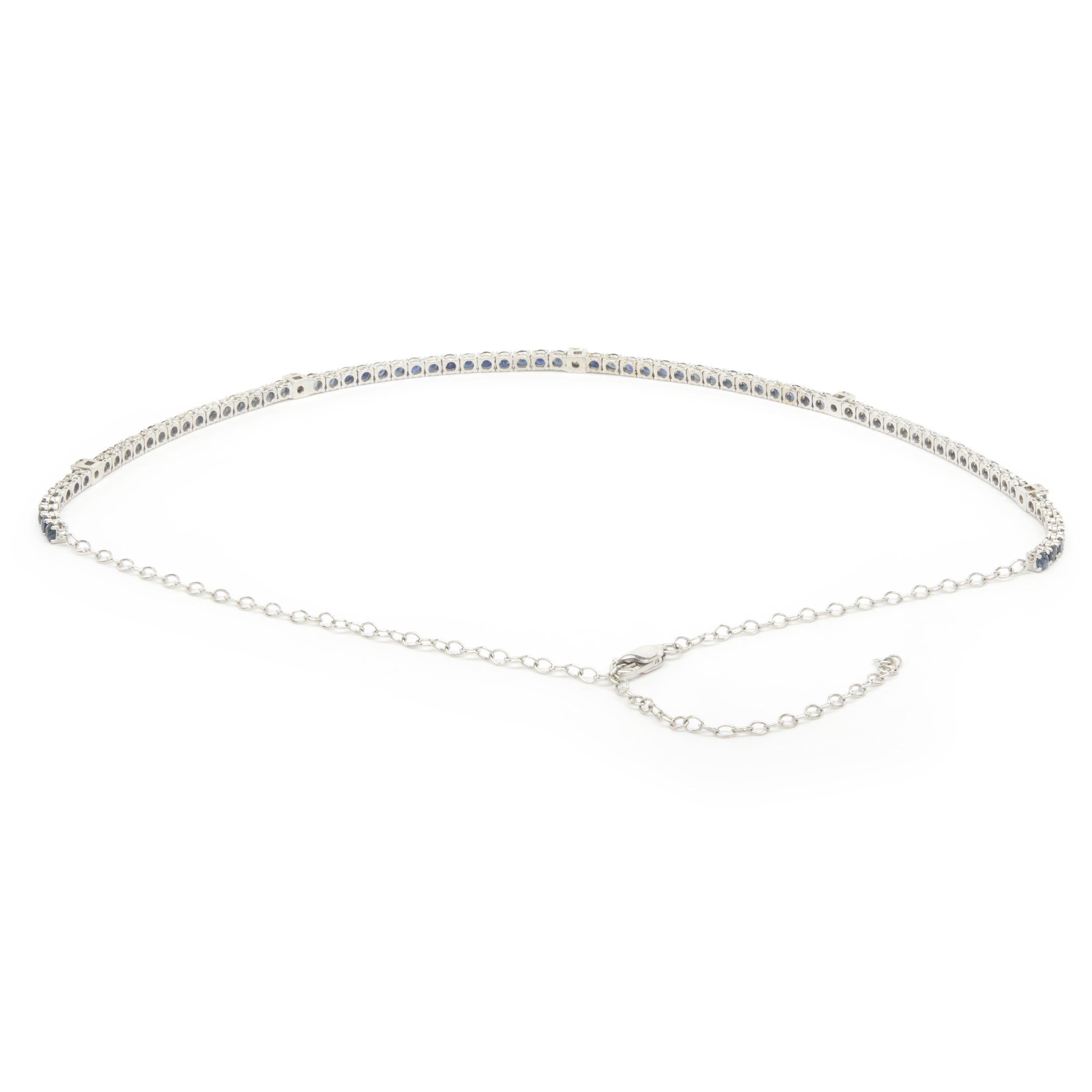 Designer: custom 
Material: 14K white gold
Diamond: 5 round brilliant cut = 0.50cttw
Color: G
Clarity: SI1
Dimensions: necklace measures 18-inches long 
Weight: 10.27 grams