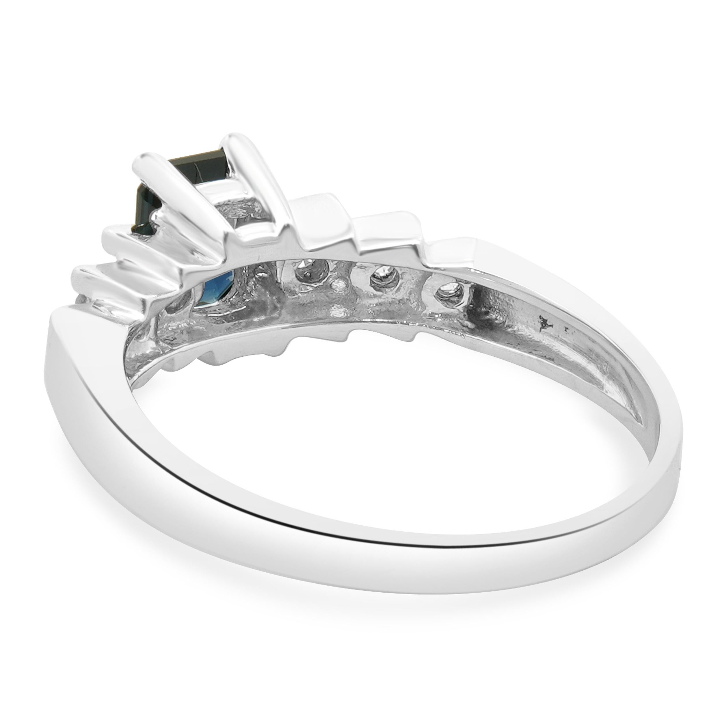 Emerald Cut 14 Karat White Gold Sapphire and Diamond Step Ring For Sale