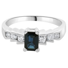 14 Karat White Gold Sapphire and Diamond Step Ring