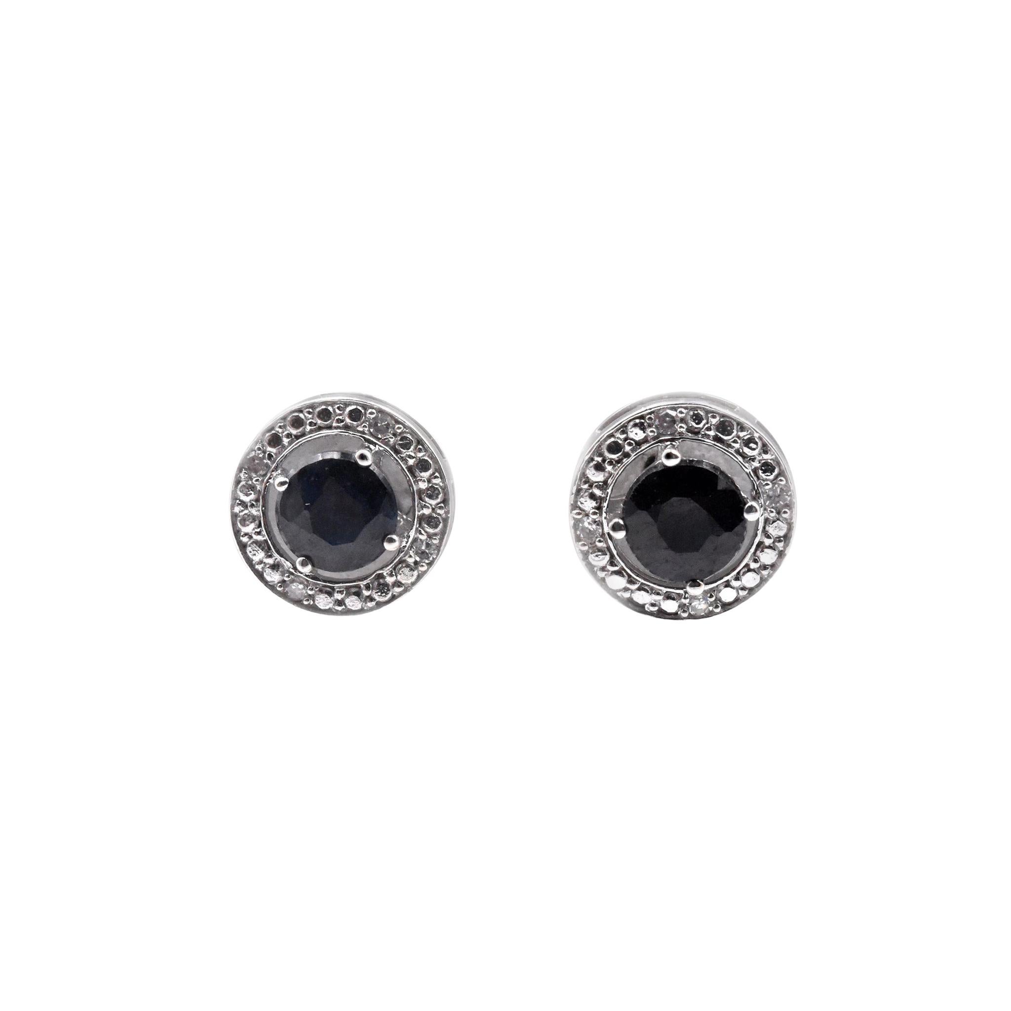 14 Karat White Gold Sapphire and Diamond Stud Earrings