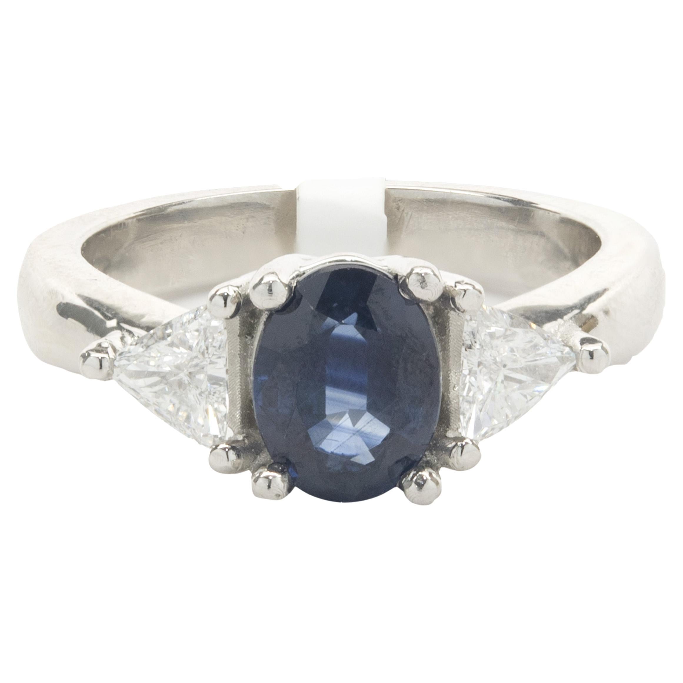 14 Karat White Gold Sapphire and Diamond Three Stone Ring