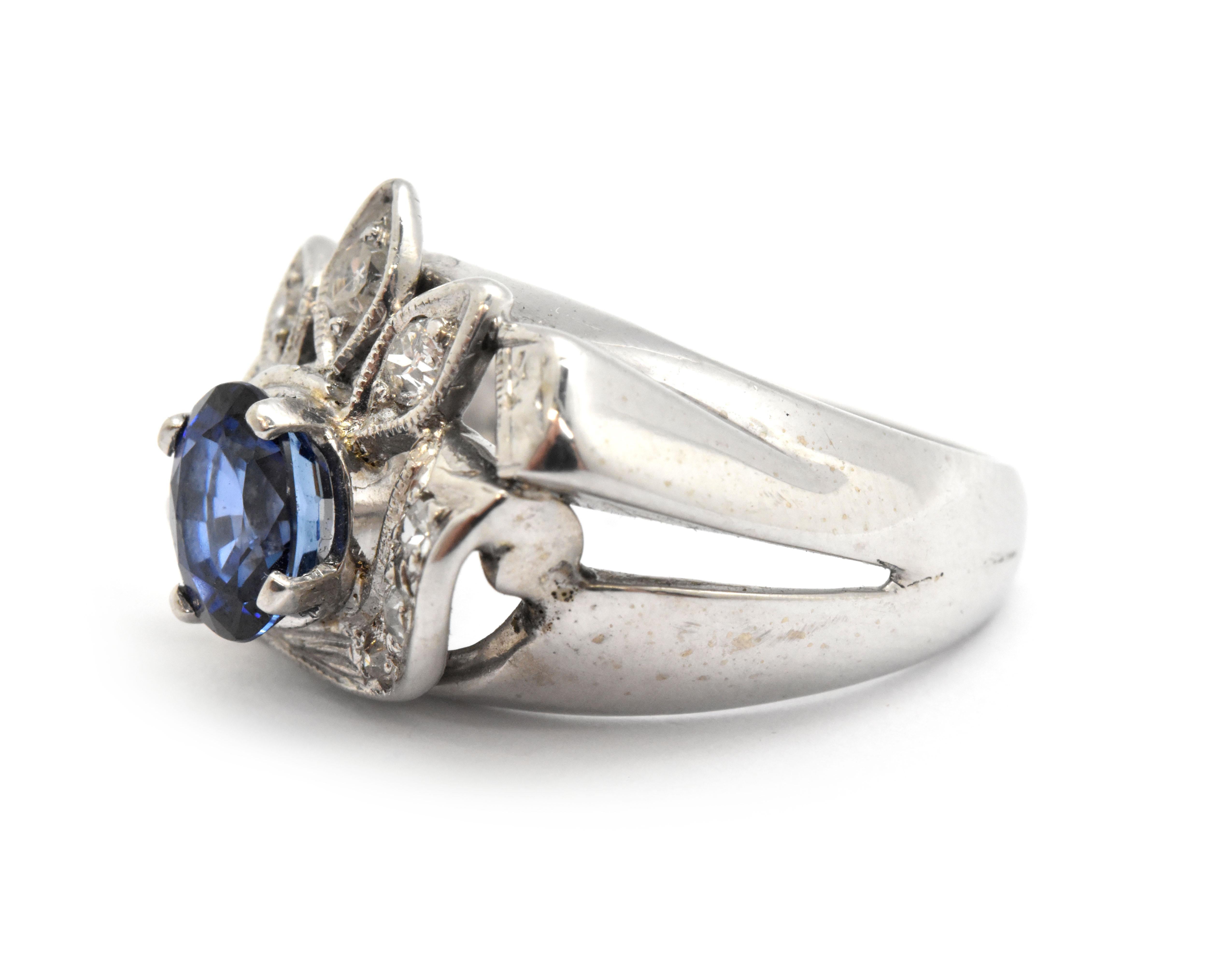 14 Karat White Gold Sapphire and Diamond Vintage Cocktail Ring In Excellent Condition In Scottsdale, AZ
