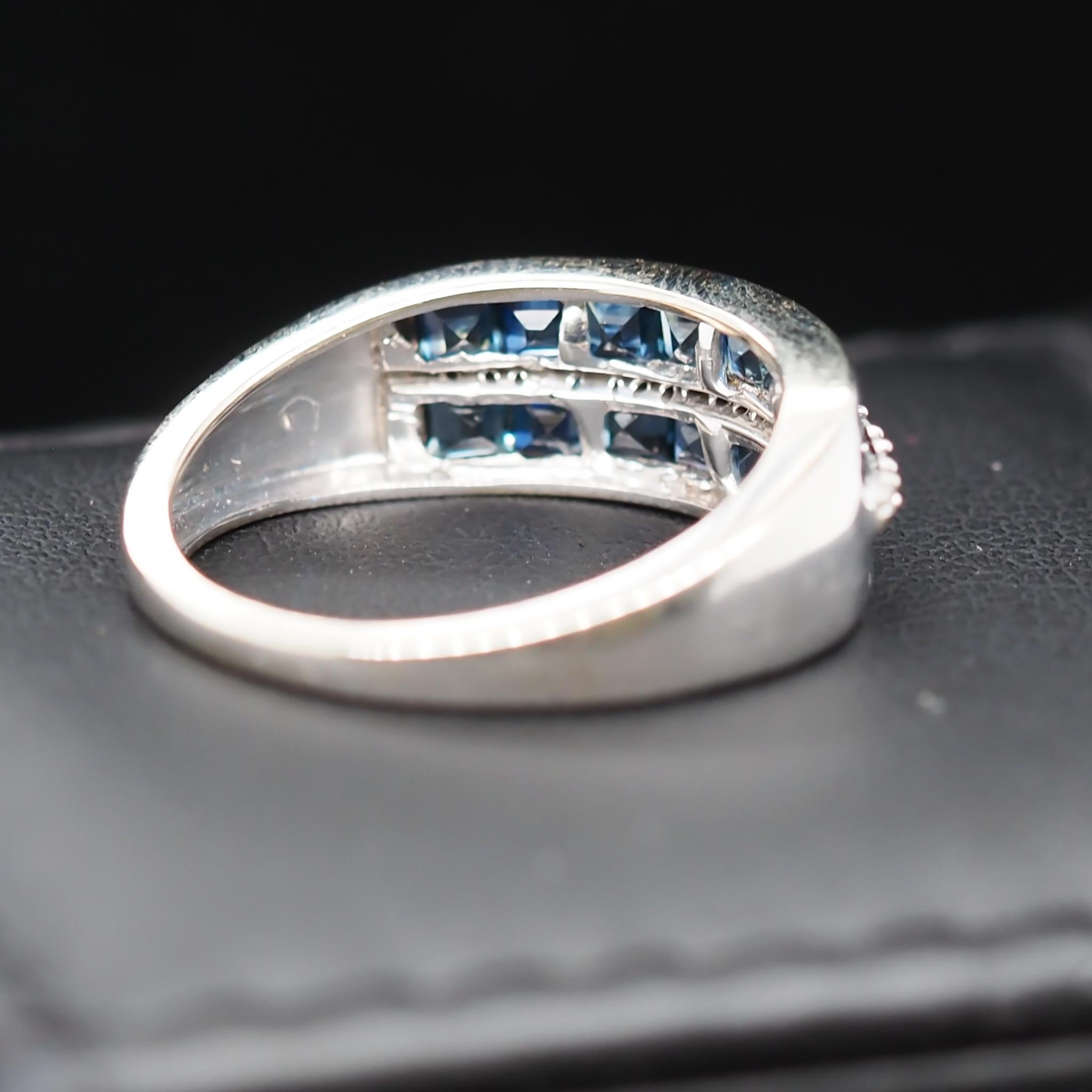 14 Karat White Gold Sapphire and Diamond Wedding Band In Good Condition For Sale In Hicksville, NY
