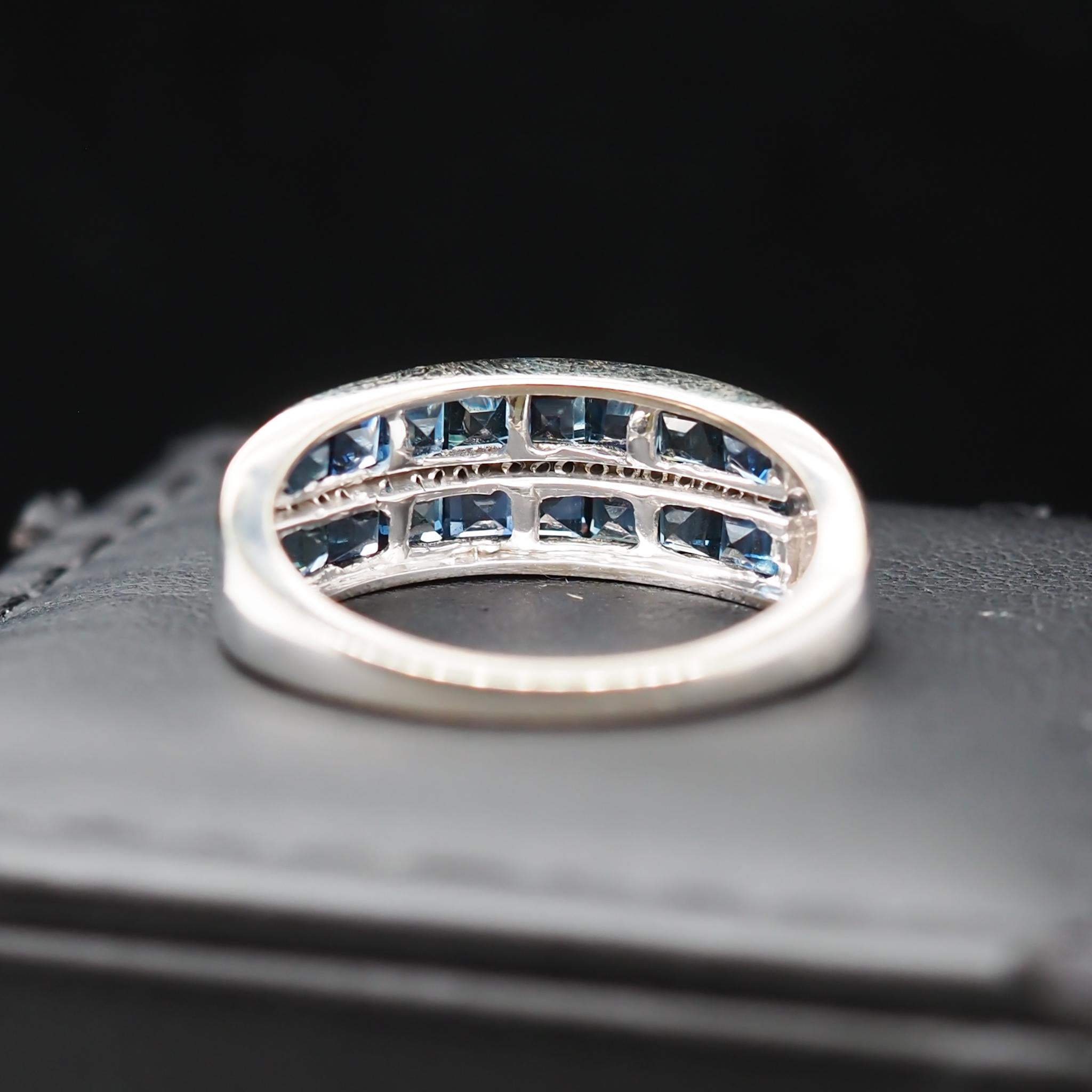 Women's or Men's 14 Karat White Gold Sapphire and Diamond Wedding Band For Sale