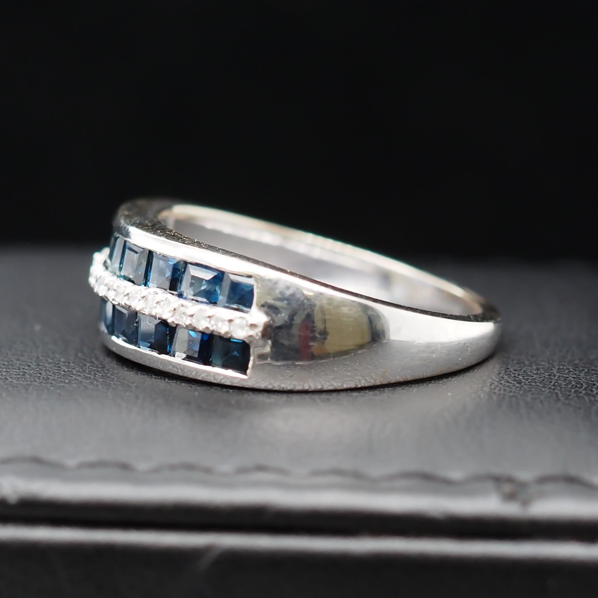 14 Karat White Gold Sapphire and Diamond Wedding Band For Sale 1