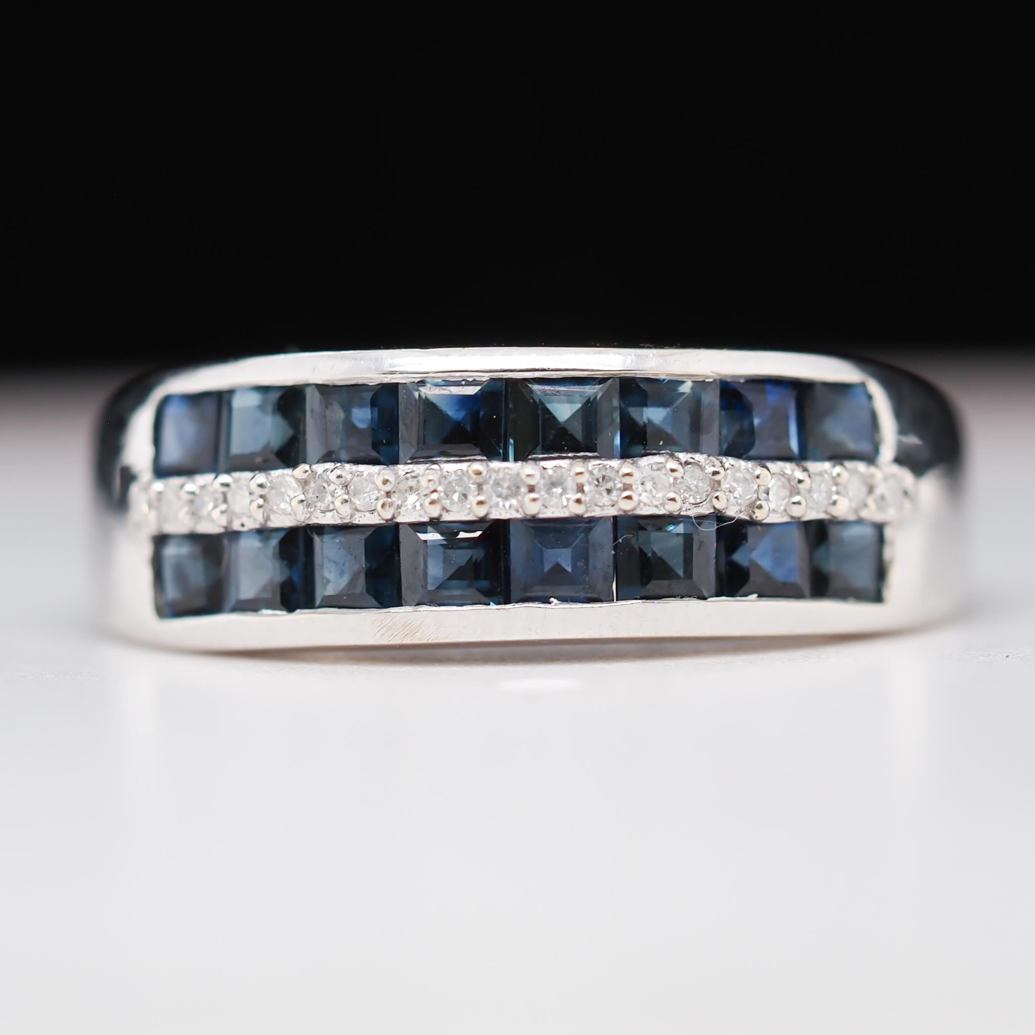 14 Karat White Gold Sapphire and Diamond Wedding Band For Sale 2