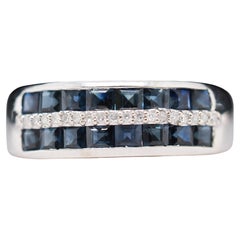 Alliance en or blanc 14 carats avec saphir et diamants