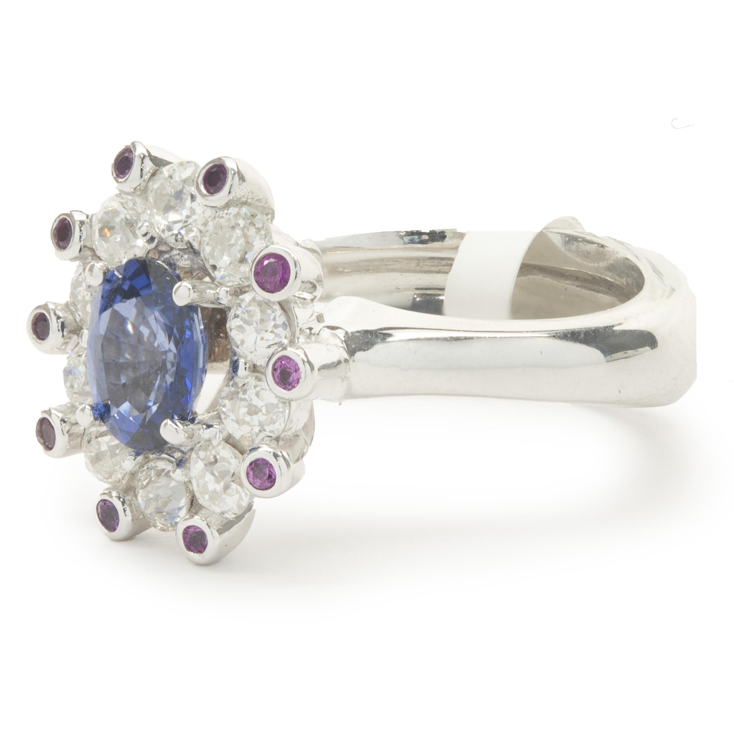 14 Karat White Gold Sapphire and Rose Cut Diamond Ring In Excellent Condition For Sale In Scottsdale, AZ