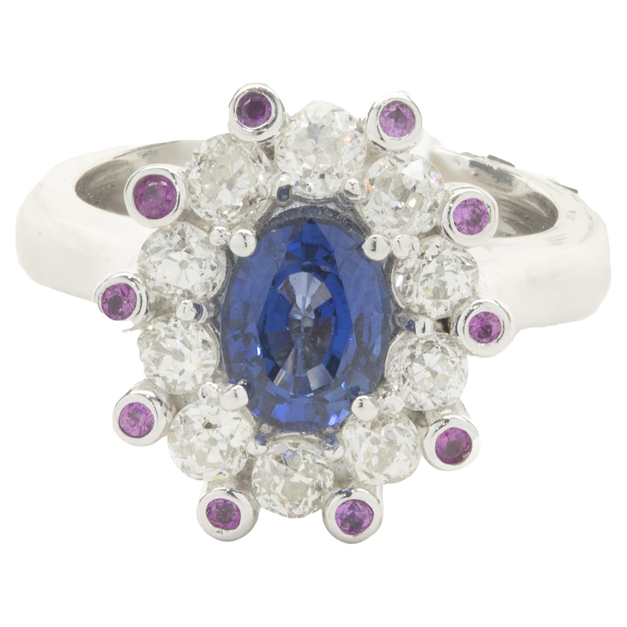 14 Karat White Gold Sapphire and Rose Cut Diamond Ring For Sale