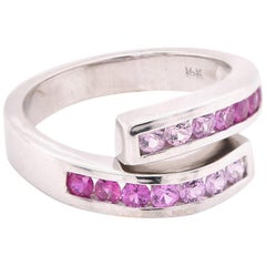 14 Karat White Gold Sapphire and Ruby Bypass Ring
