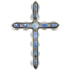 14 Karat White Gold Sapphire Cross Pendant