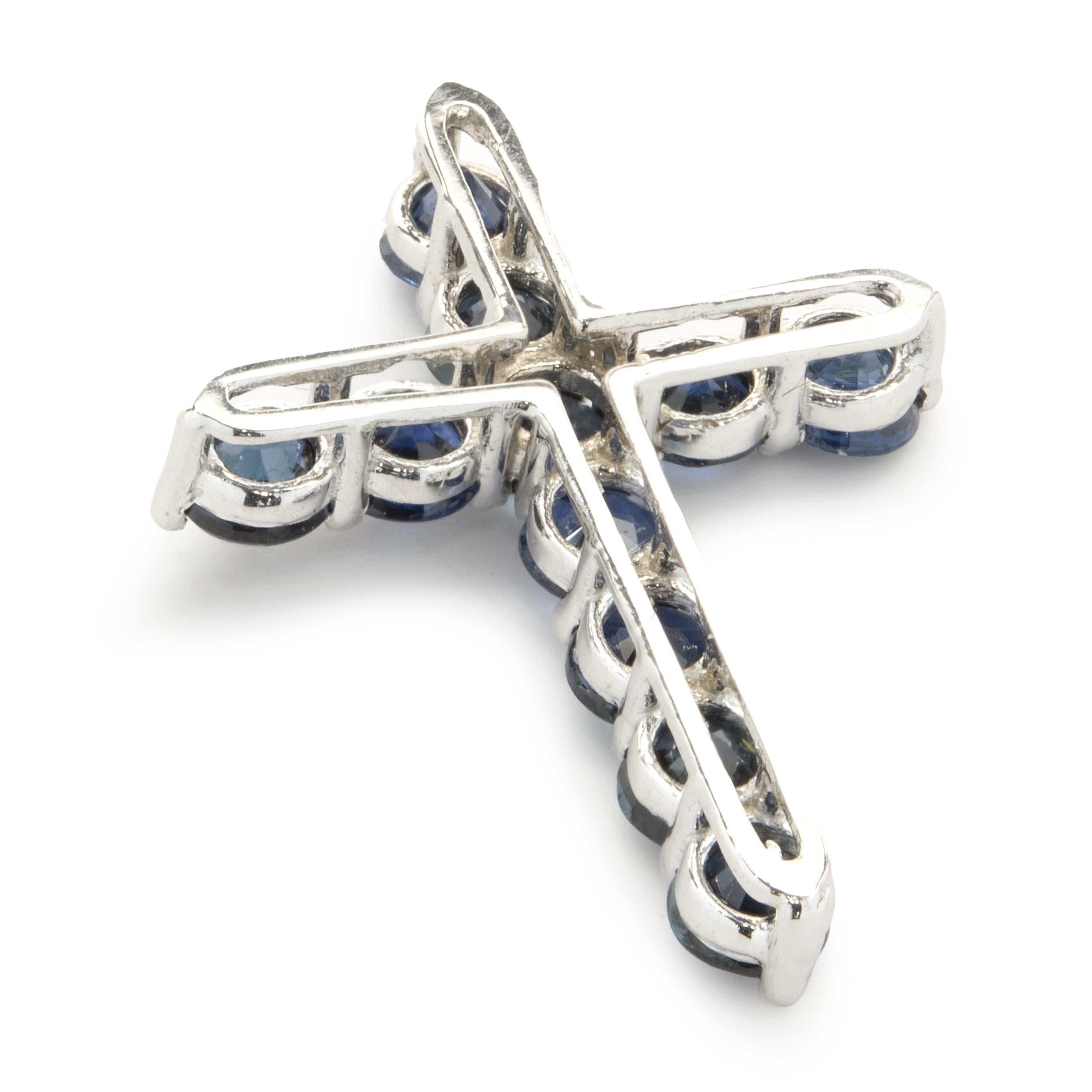 14 Karat White Gold Sapphire Cross Pendant In Excellent Condition For Sale In Scottsdale, AZ