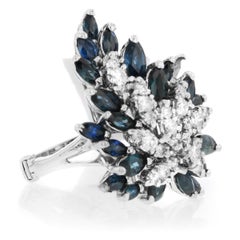 14 Karat White Gold Sapphire Diamond Ballerina Cocktail Ring