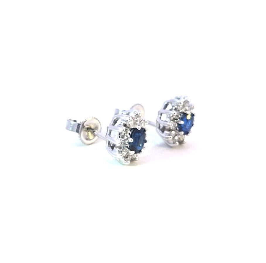 Oval Cut 14 Karat White Gold Sapphire Diamond Earrings For Sale