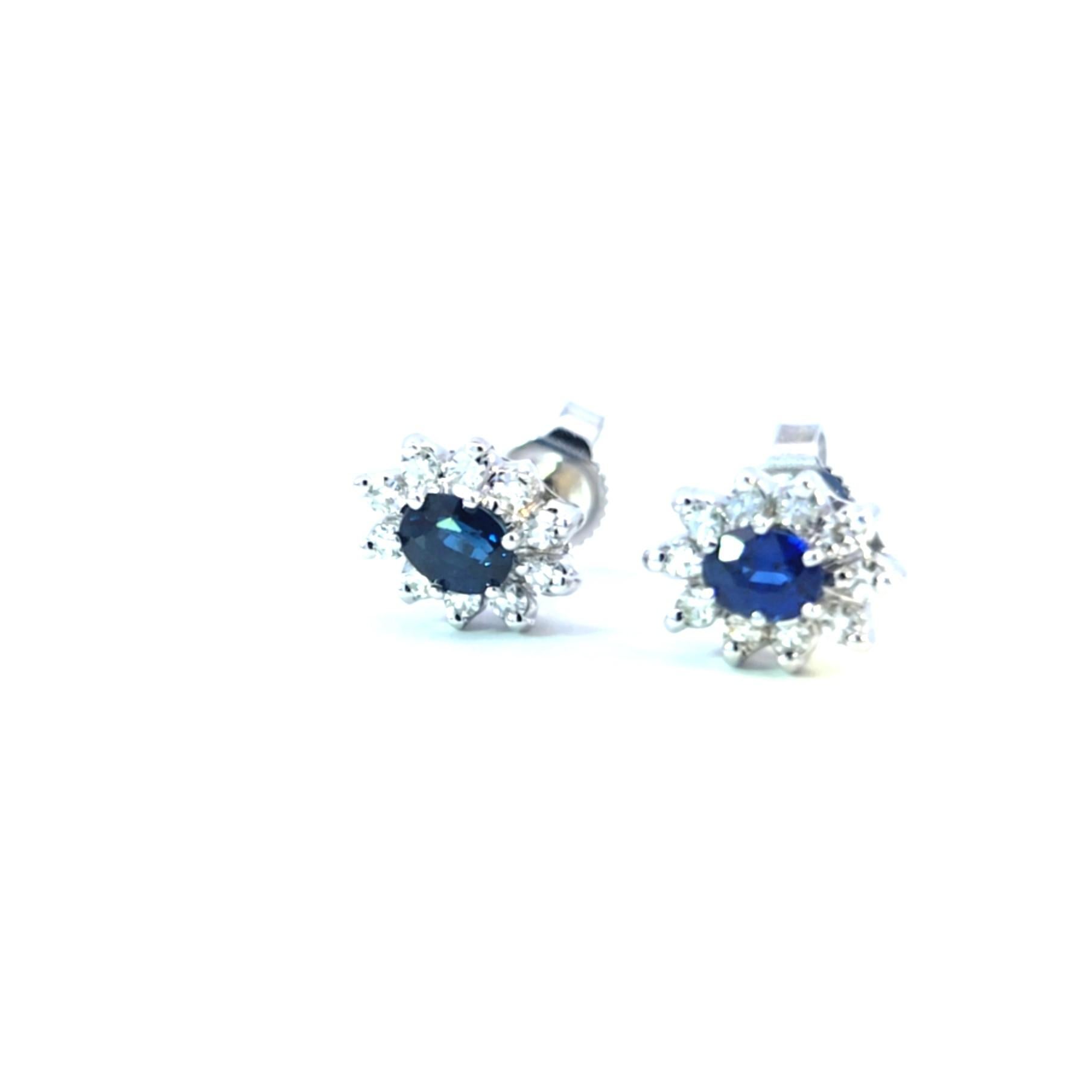 Women's or Men's 14 Karat White Gold Sapphire Diamond Earrings For Sale
