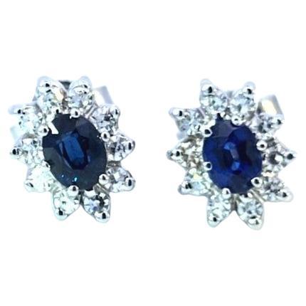 14 Karat White Gold Sapphire Diamond Earrings