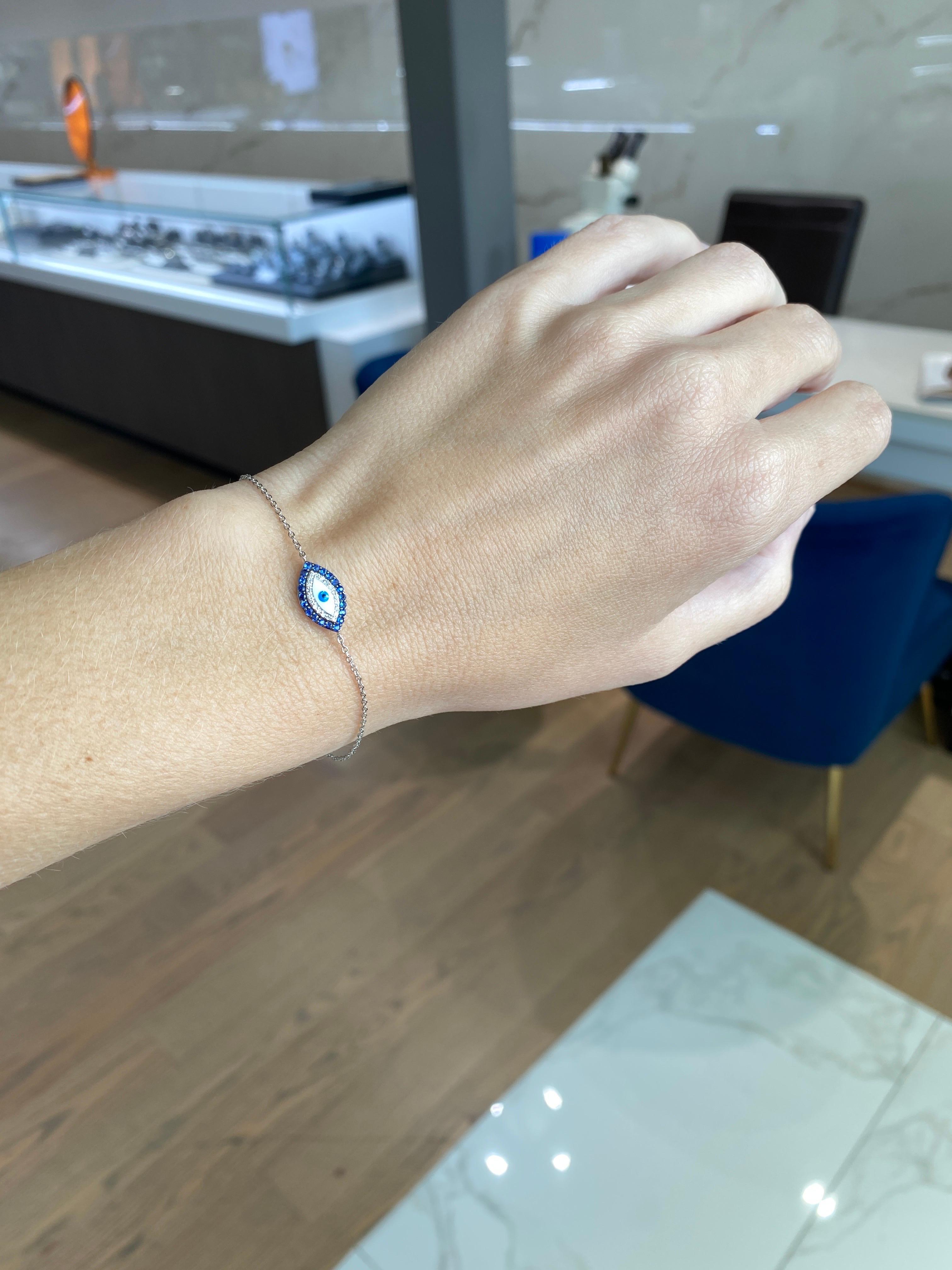 14 Karat Weißgold Saphir & Diamant Evil Eye Armband 5