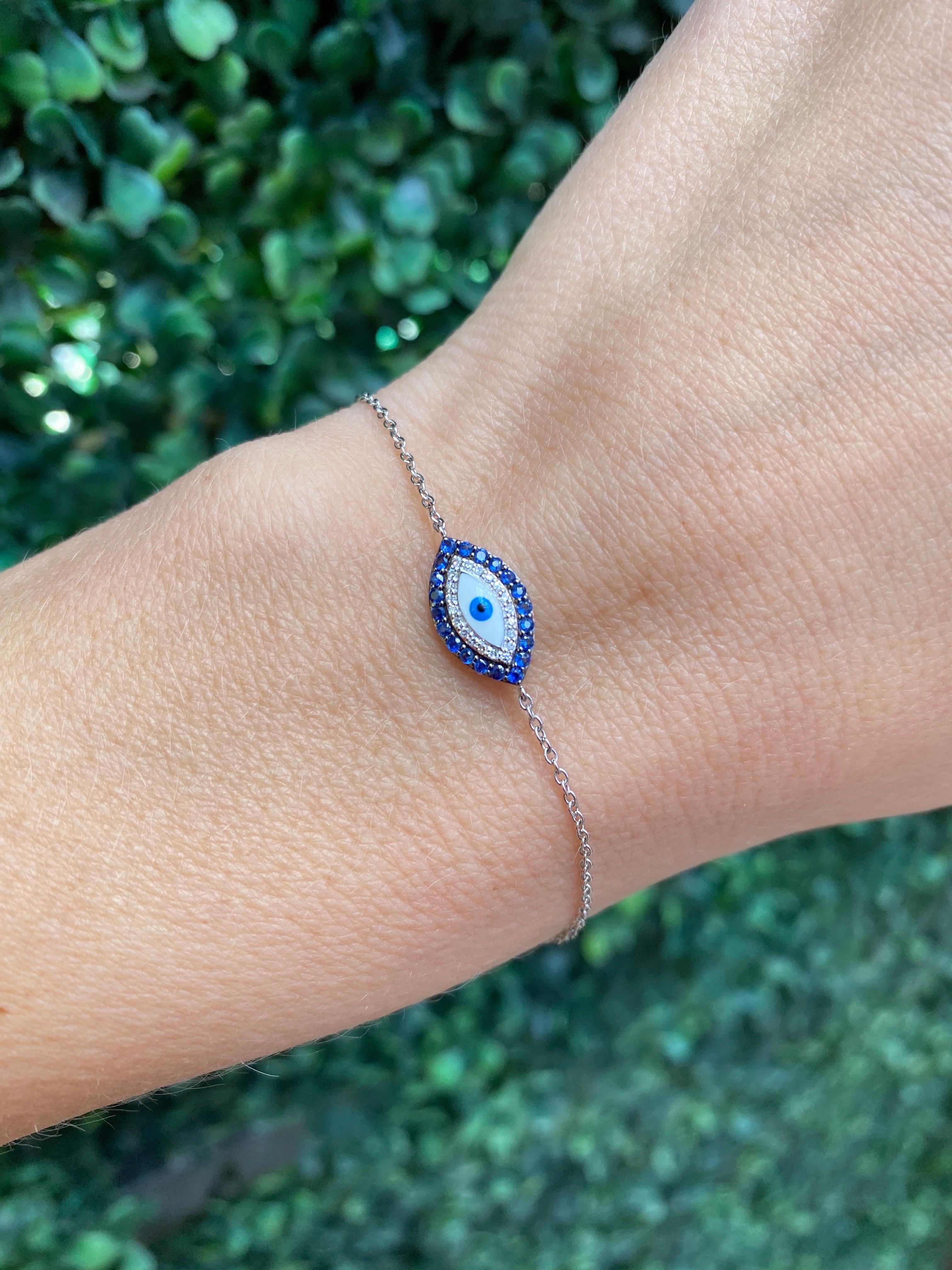 14 Karat Weißgold Saphir & Diamant Evil Eye Armband 6