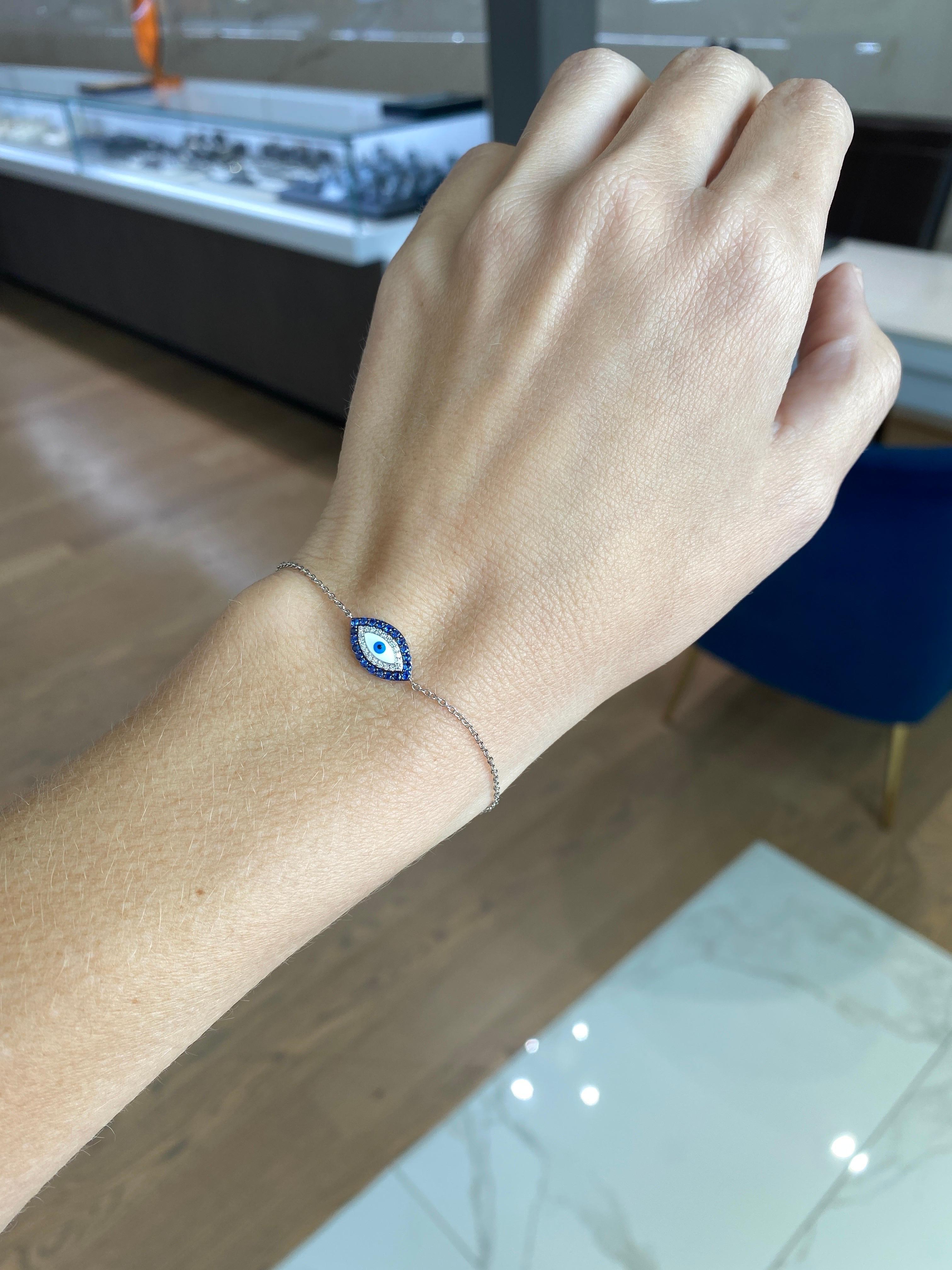 14 Karat Weißgold Saphir & Diamant Evil Eye Armband 1