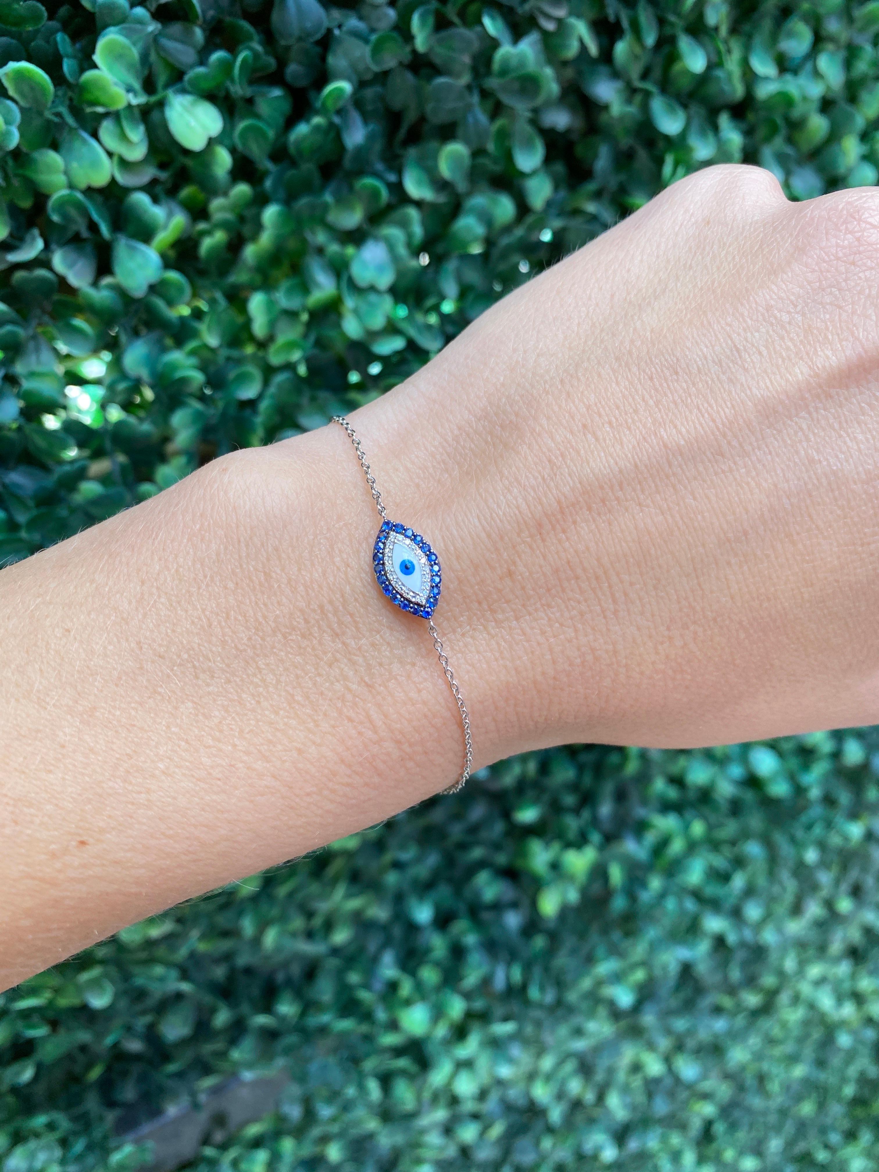 14 Karat Weißgold Saphir & Diamant Evil Eye Armband 2