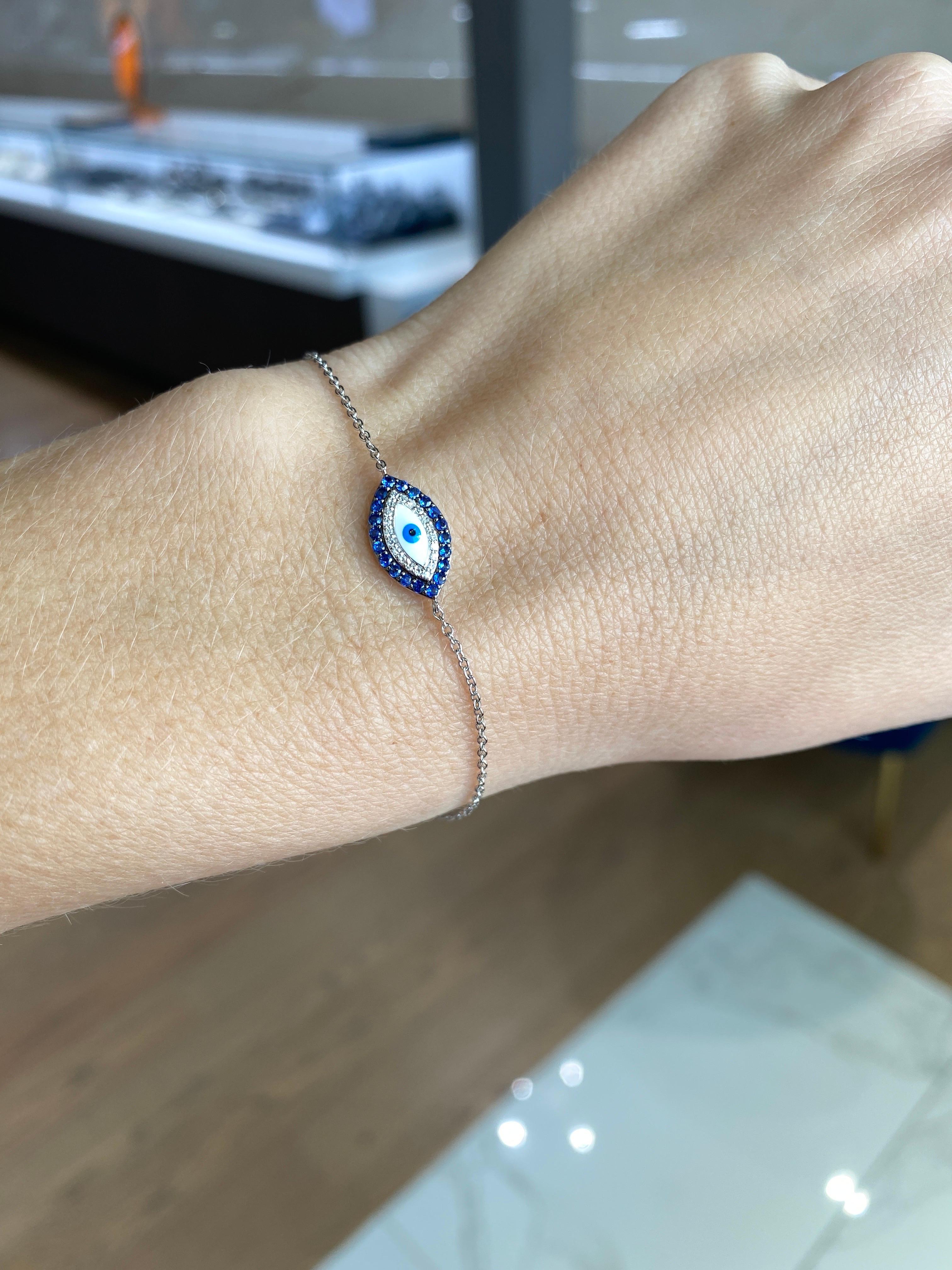 14 Karat Weißgold Saphir & Diamant Evil Eye Armband 4
