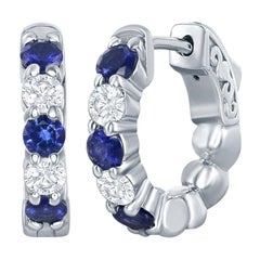 14 Karat White Gold Sapphire/Diamond Huggies 20 Pointers