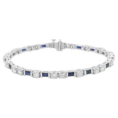 Pulsera Tenis Zafiro y Diamantes Oro Blanco 14 Kilates