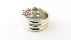 14 Karat White Gold Natural Sapphire, Emerald and Ruby Ring