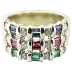 14 Karat White Gold Natural Sapphire, Emerald and Ruby Ring