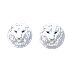 Boutons de manchette lion en or blanc 14 carats et saphirs