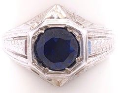 Anillo Solitario Zafiro Oro Blanco 14 Kilates