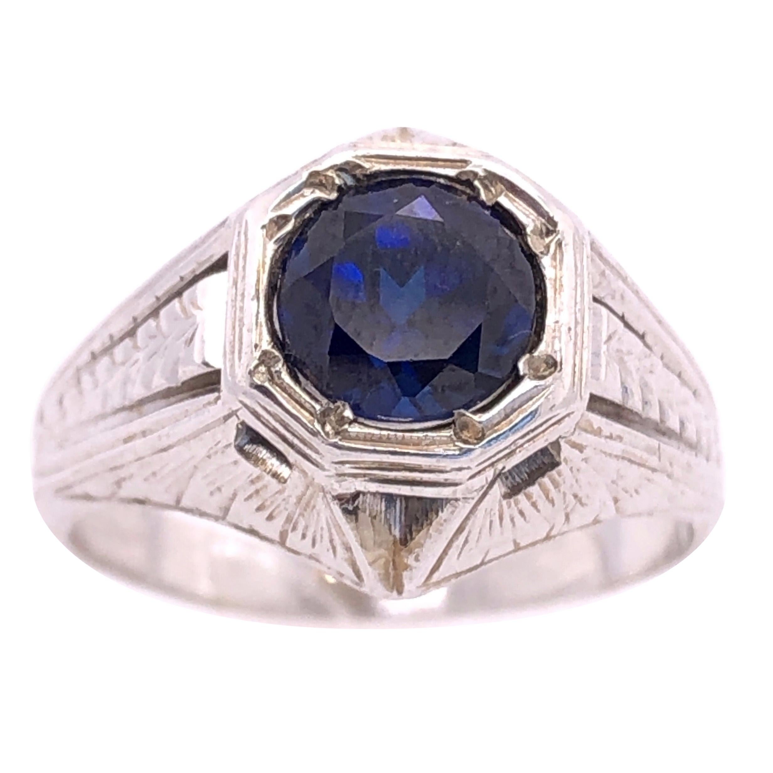 14 Karat White Gold Sapphire Solitaire Ring For Sale