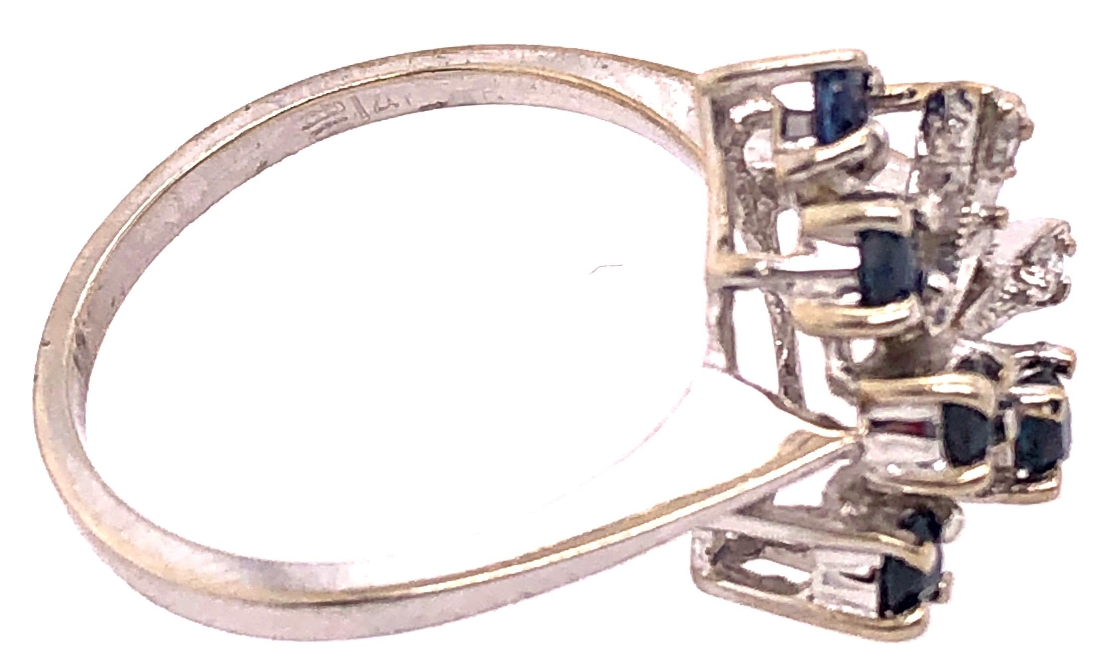 Modern 14 Karat White Gold Sapphire with Diamond Accents Freeform Ring For Sale