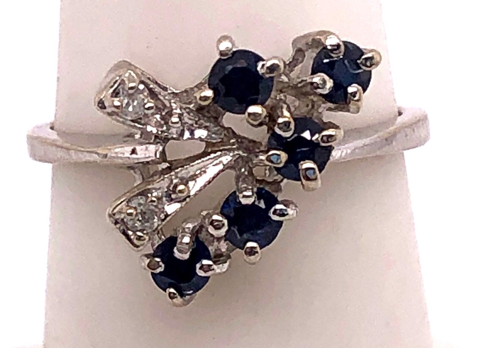 Round Cut 14 Karat White Gold Sapphire with Diamond Accents Freeform Ring For Sale