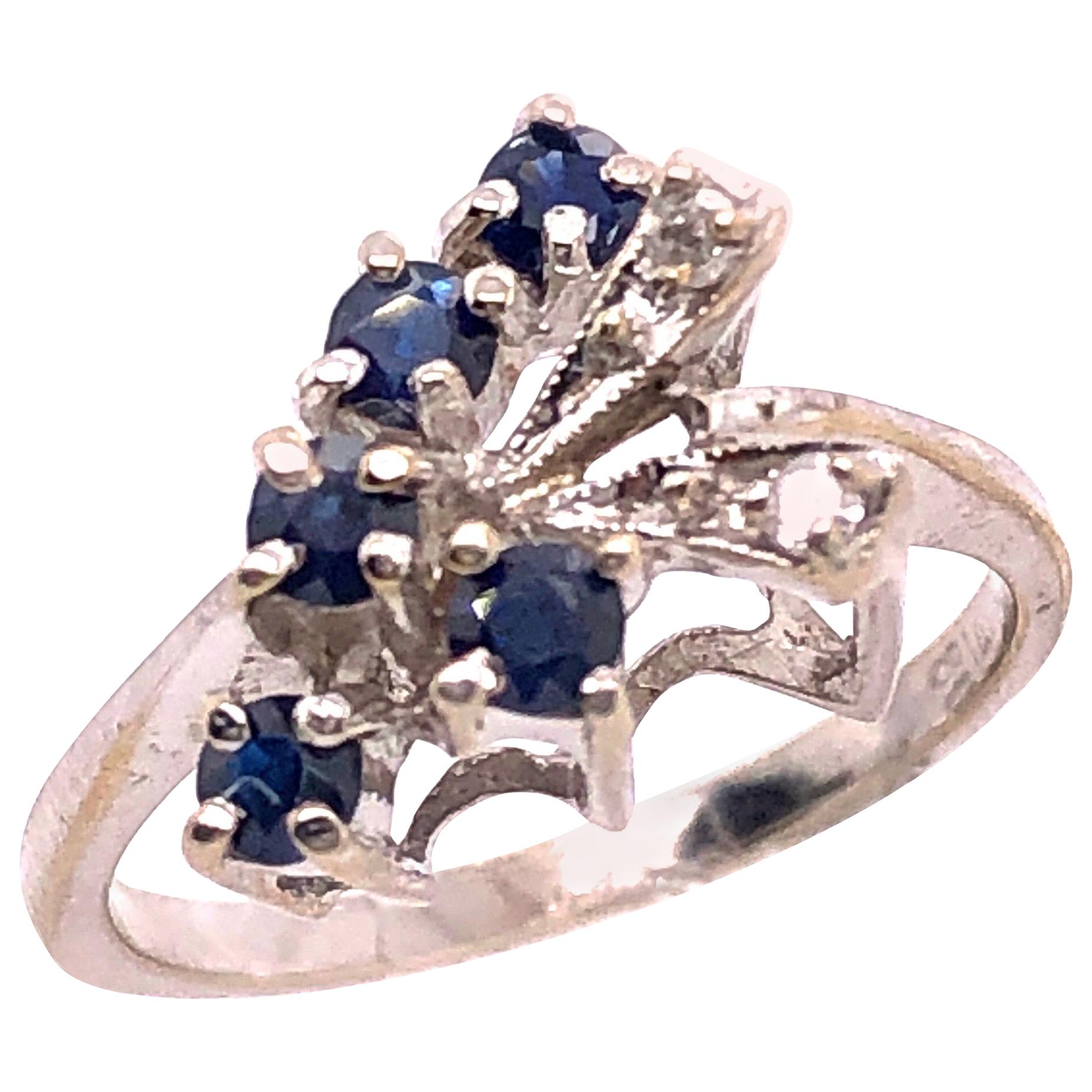 14 Karat White Gold Sapphire with Diamond Accents Freeform Ring For Sale