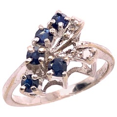 14 Karat White Gold Sapphire with Diamond Accents Freeform Ring