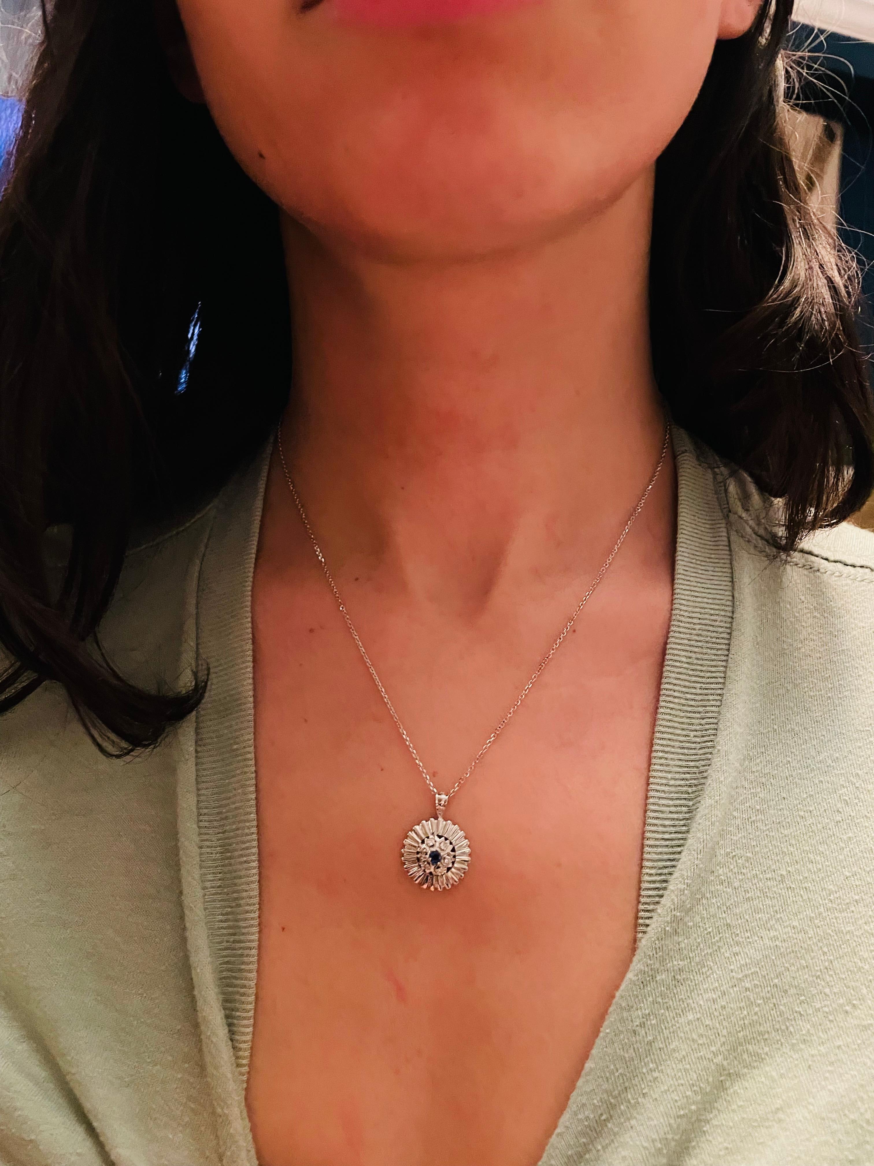 Women's or Men's 14 Karat White Gold Sapphire with Diamond Accents Pendant Necklace For Sale