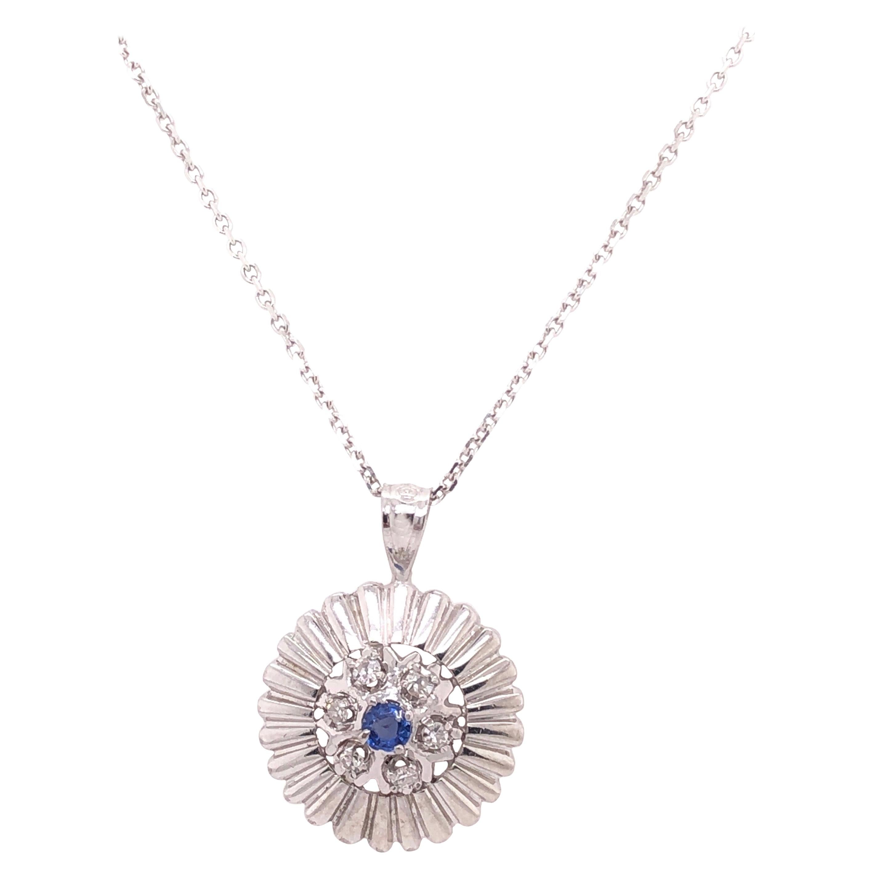 14 Karat White Gold Sapphire with Diamond Accents Pendant Necklace